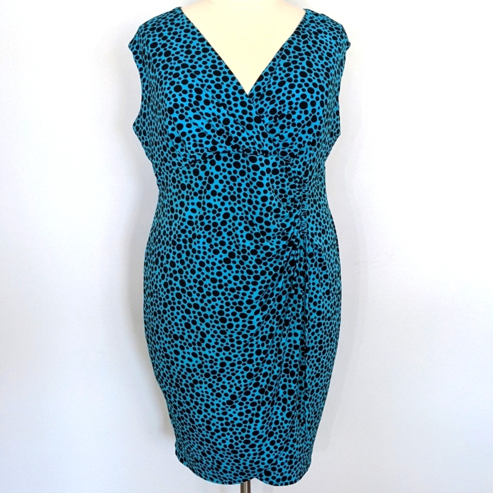 Vibrant London Style Graphic Faux Wrap Wiggle Dress